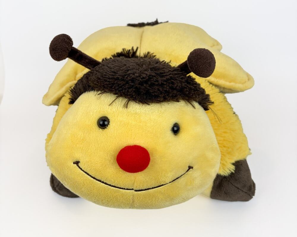 2010 Retired Pillow Pet Yellow Bumblebee Bee Folding Stuffed Plush Animal 18"